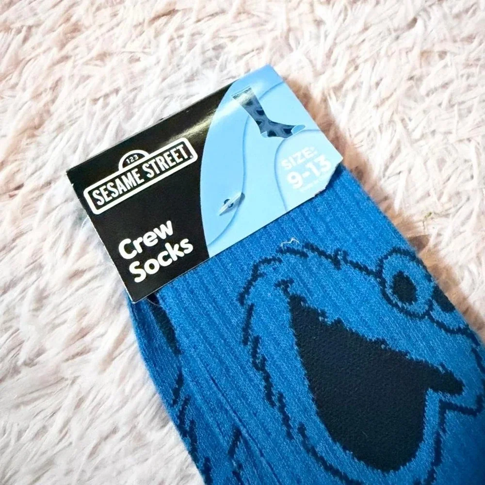 Cookie Monster Sesame Street Kidcore Satire Gift Playful Quirky Socks NWT 9-13